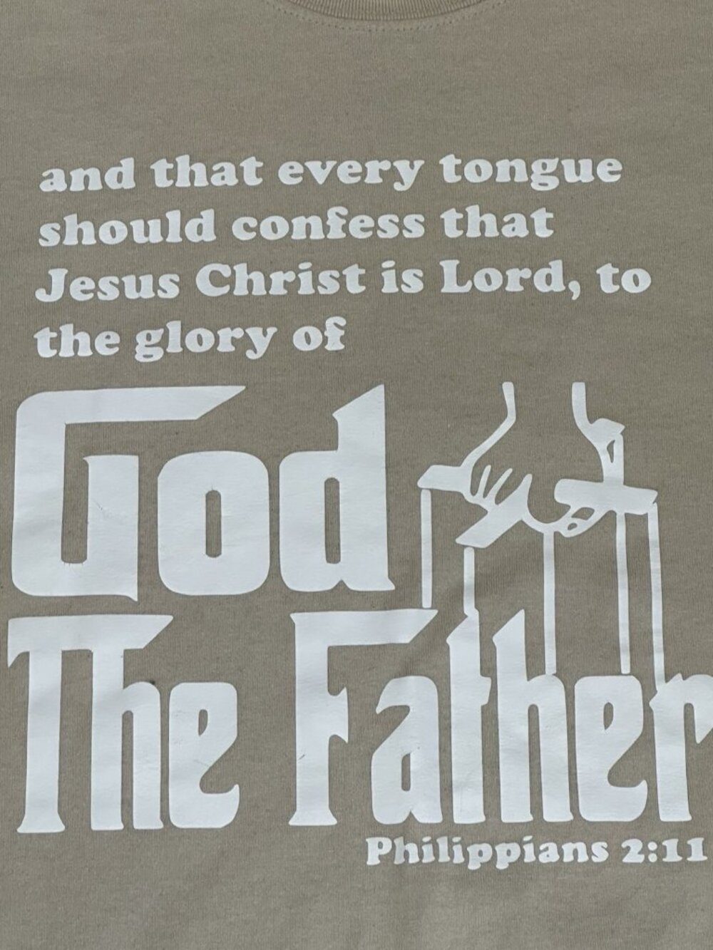 Gildan Dry Blend MGM Laser God The Father Philippians 2:11 Tan Shirt Size XL - Picture 9 of 11